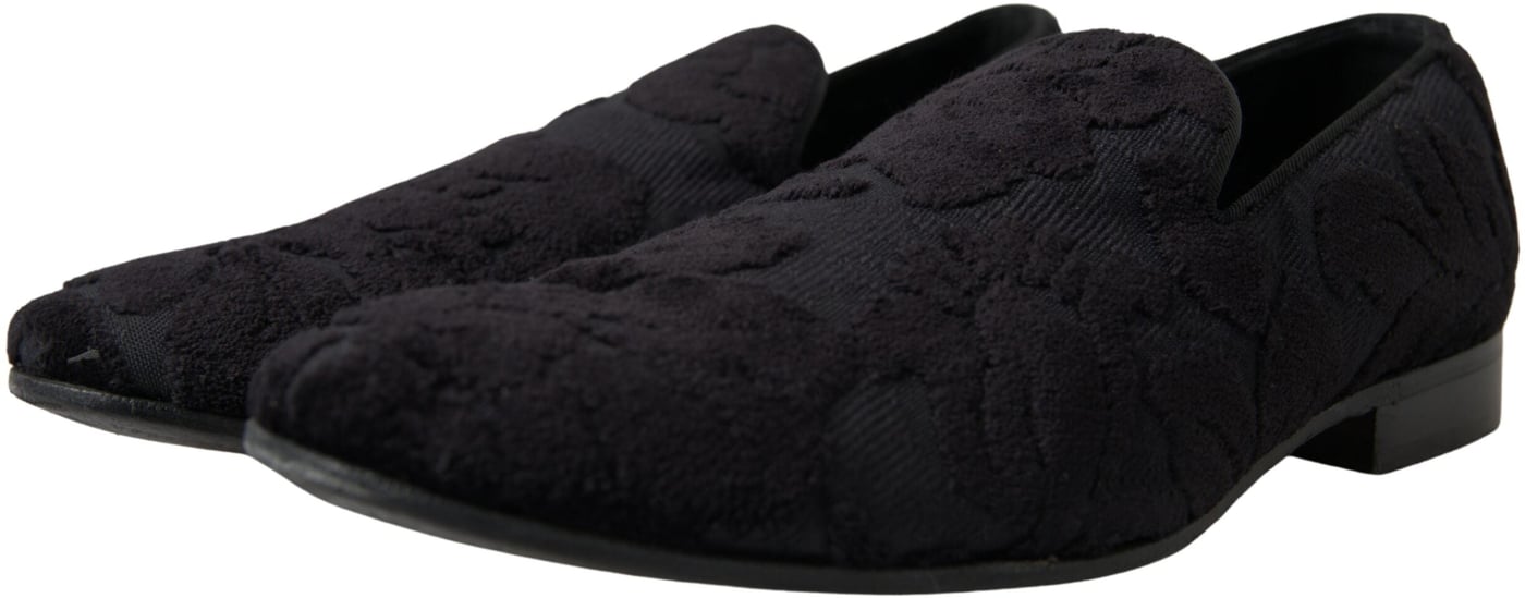Dolce & Gabbana Black Brocade Loafers Formal Shoes