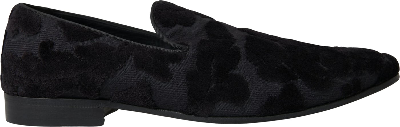 Dolce & Gabbana Black Brocade Loafers Formal Shoes