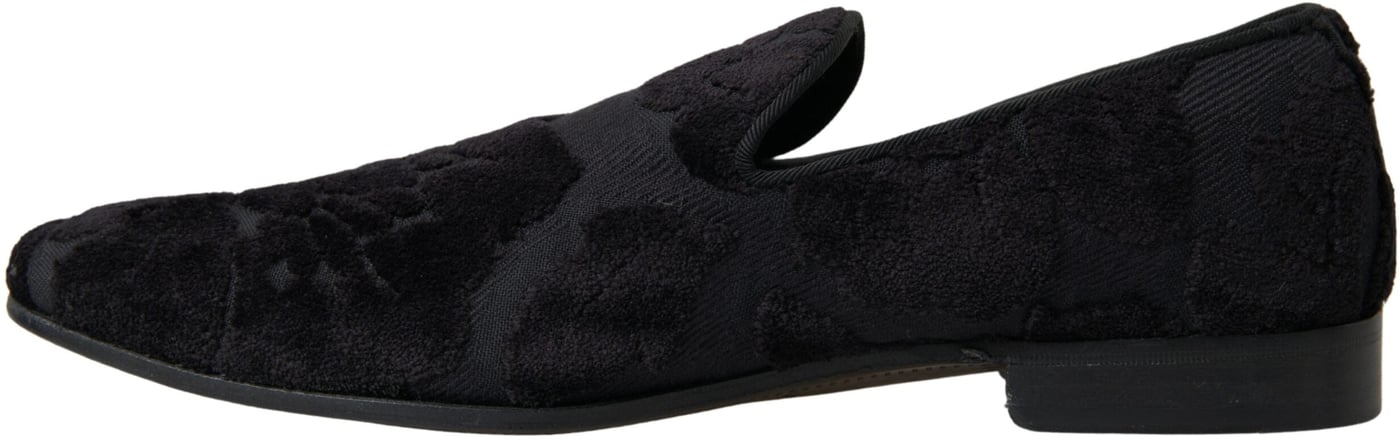 Dolce & Gabbana Black Brocade Loafers Formal Shoes