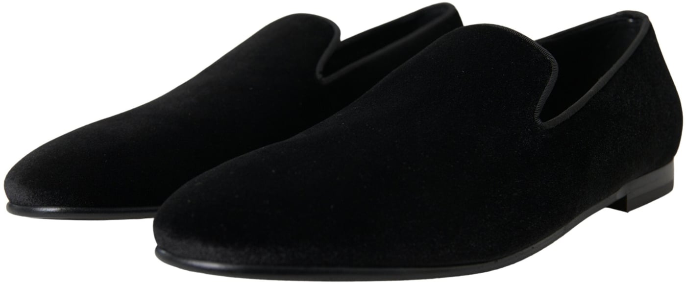 Dolce & Gabbana Black Velvet Loafers Formal Shoes