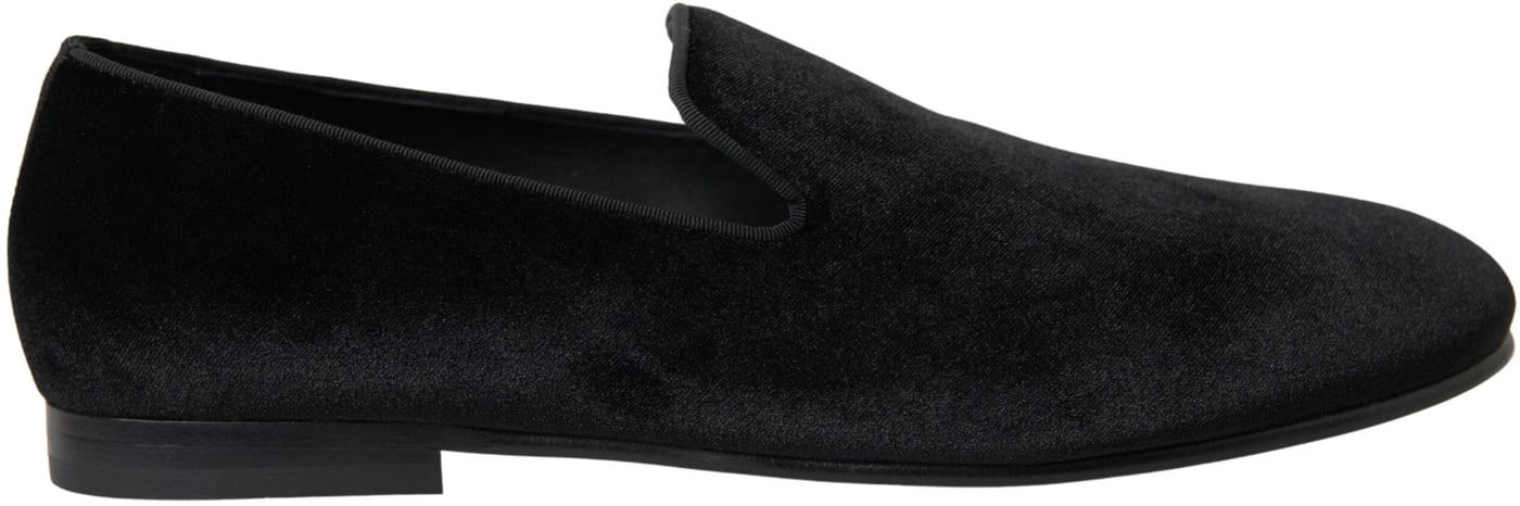 Dolce & Gabbana Black Velvet Loafers Formal Shoes