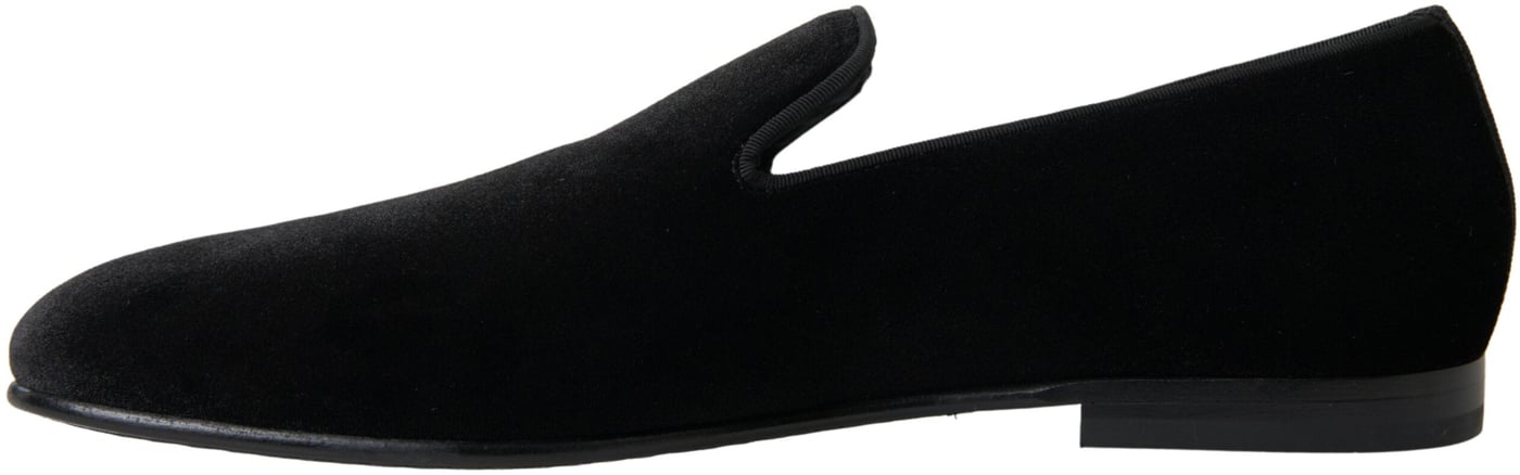 Dolce & Gabbana Black Velvet Loafers Formal Shoes