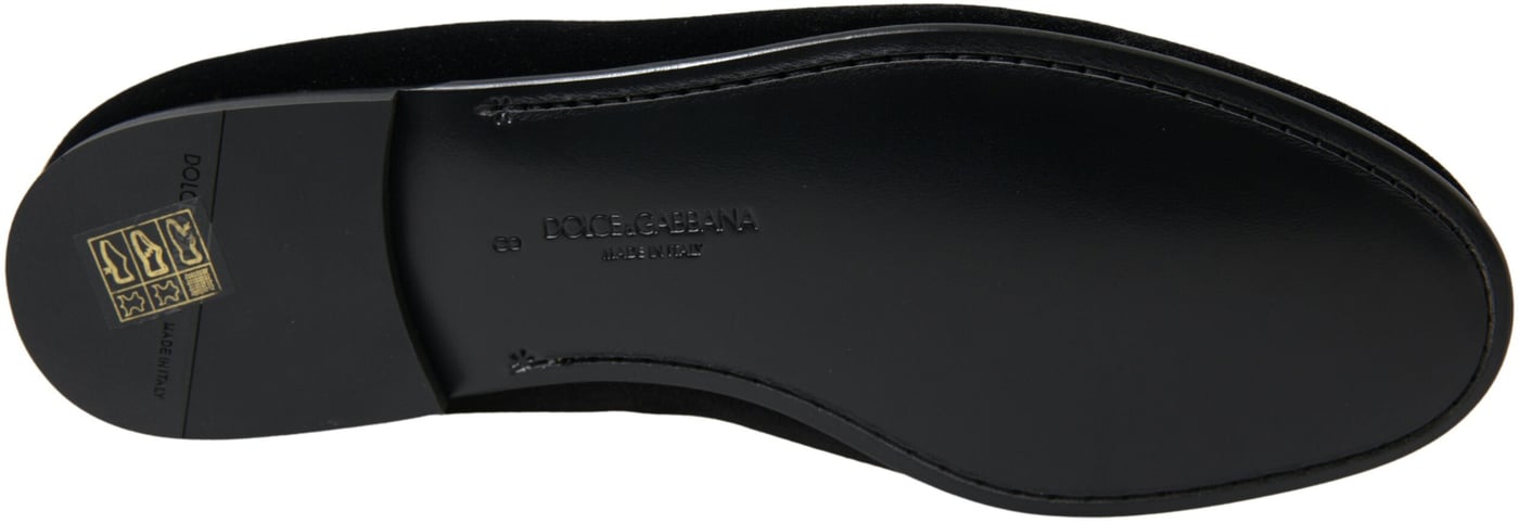 Dolce & Gabbana Black Velvet Loafers Formal Shoes