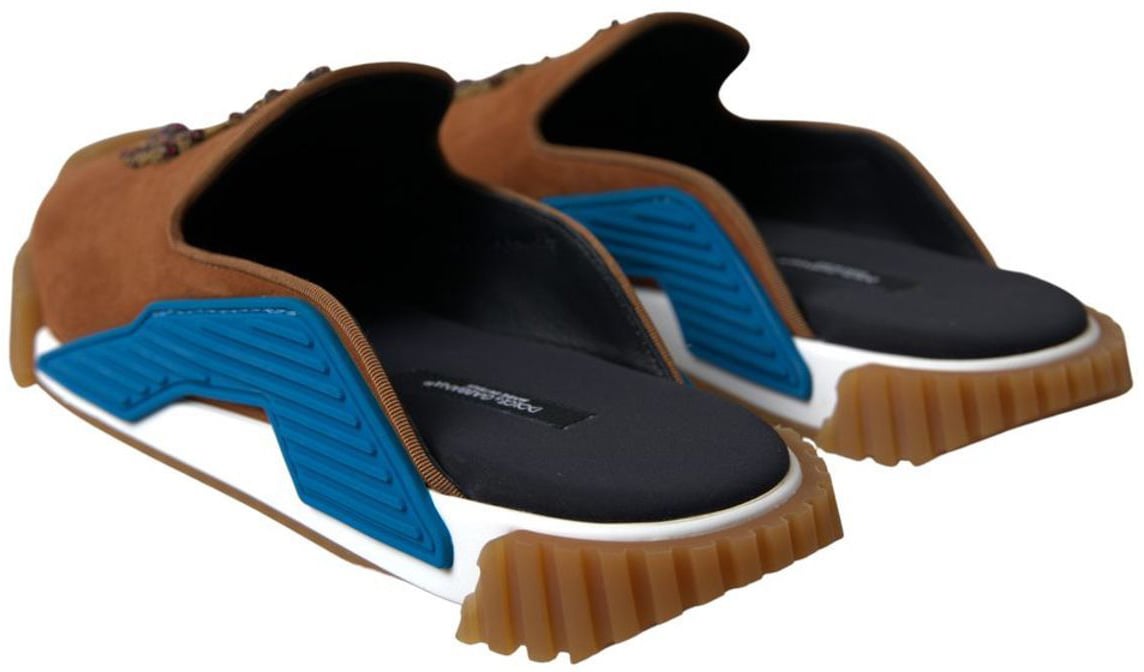 Dolce & Gabbana Brown Suede Crown Logo NS1 Slides Sandals