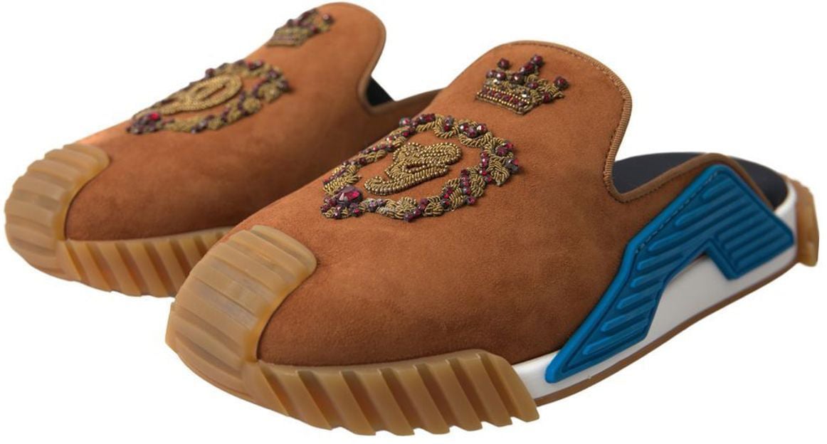 Dolce & Gabbana Brown Suede Crown Logo NS1 Slides Sandals