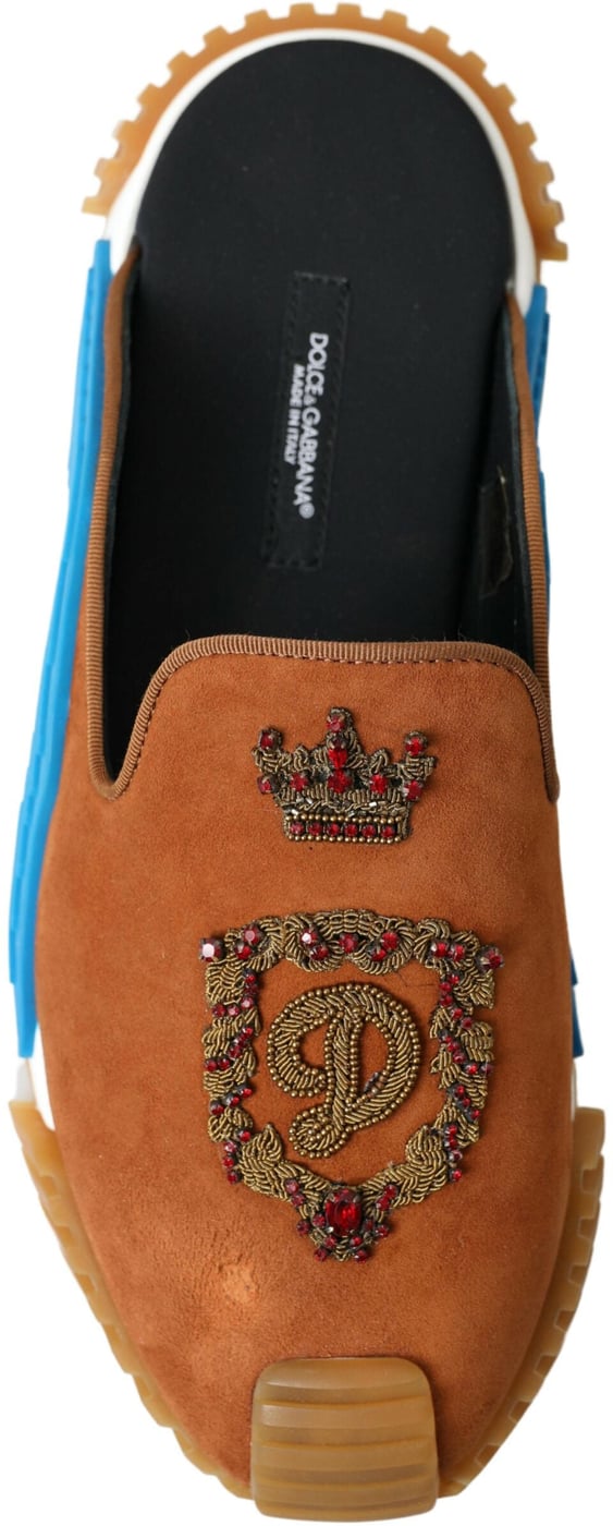 Dolce & Gabbana Brown Suede Crown Logo NS1 Slides Sandals