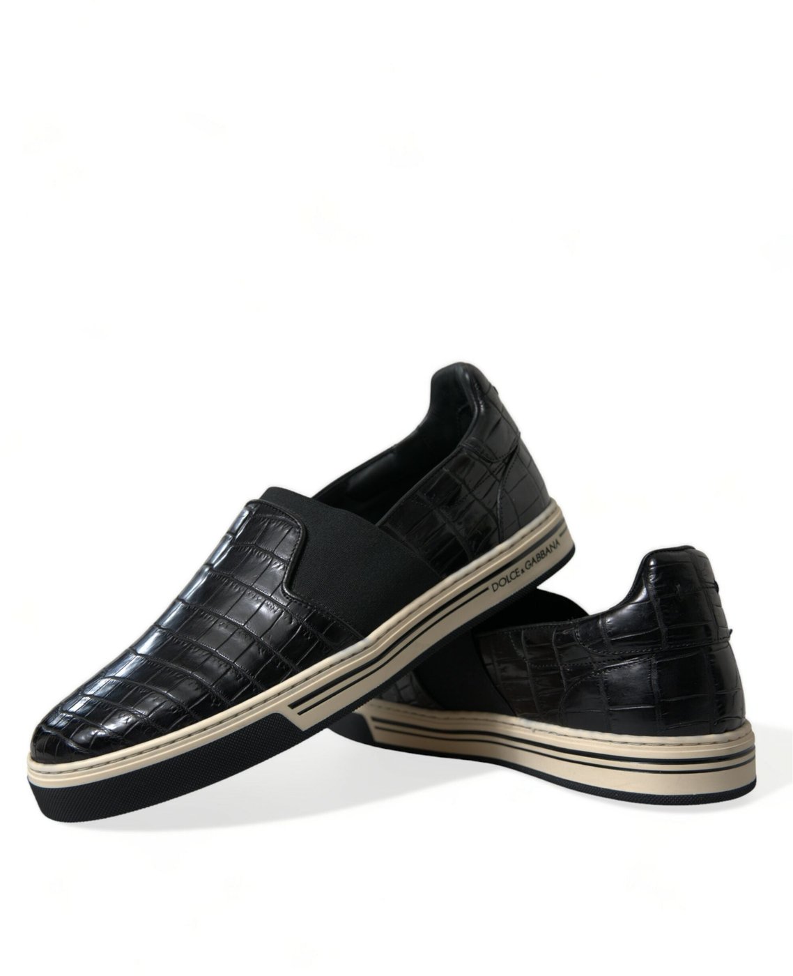 Dolce & Gabbana Black Croc Exotic Leather Sneakers Shoes