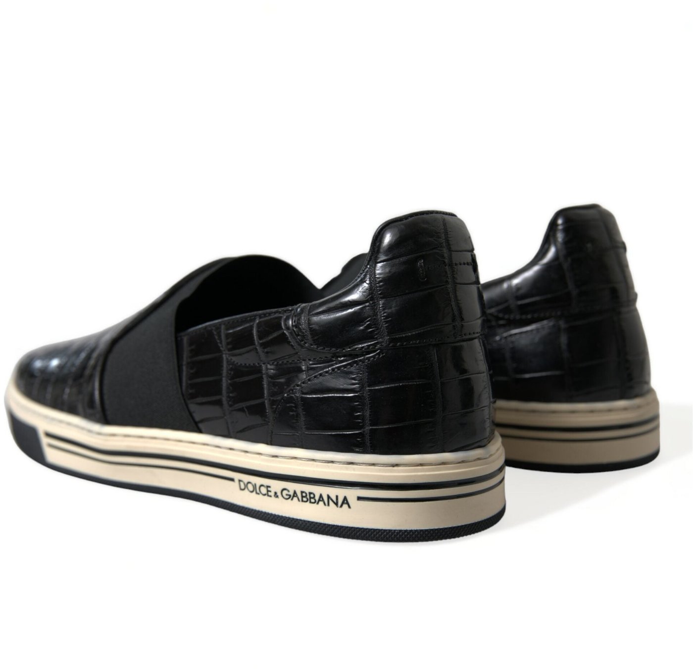 Dolce & Gabbana Black Croc Exotic Leather Sneakers Shoes