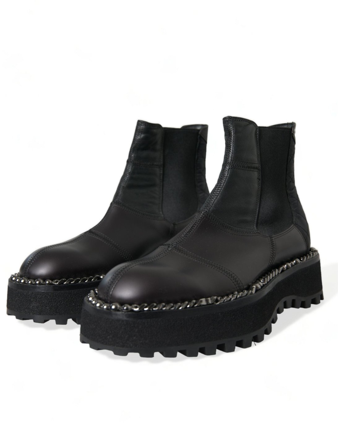 Dolce & Gabbana Black Leather Slip On Stretch Chelsea Boots Shoes