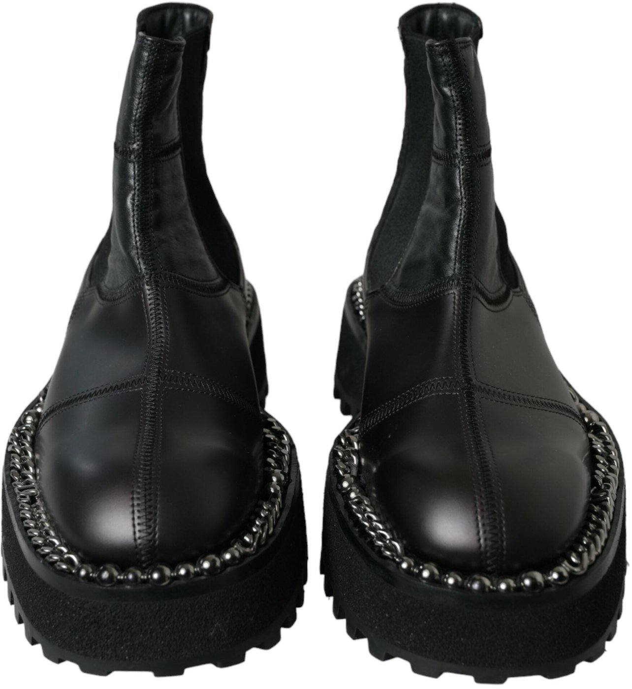 Dolce & Gabbana Black Leather Slip On Stretch Chelsea Boots Shoes