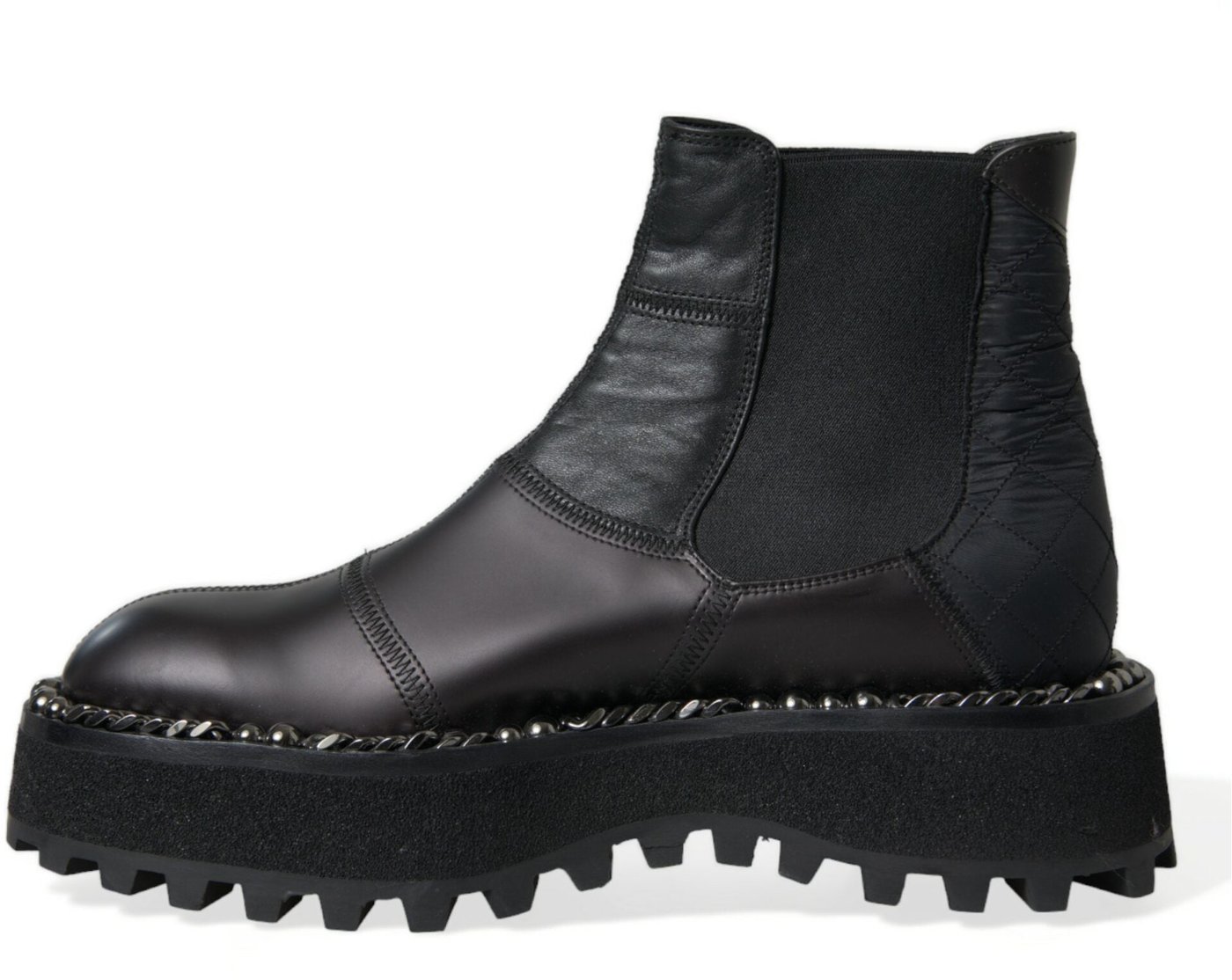 Dolce & Gabbana Black Leather Slip On Stretch Chelsea Boots Shoes