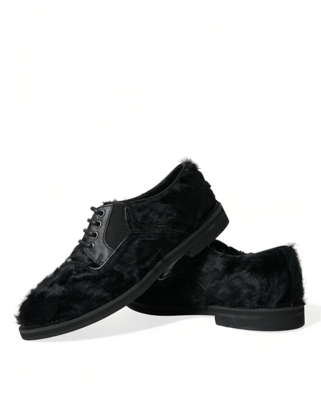 Dolce & Gabbana Black Fur Leather Lace Up Derby Dress Shoes