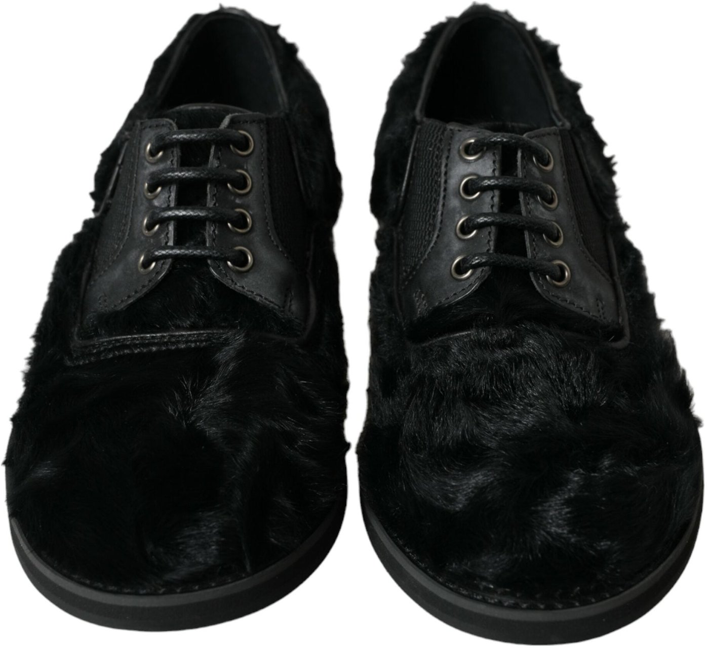 Dolce & Gabbana Black Fur Leather Lace Up Derby Dress Shoes