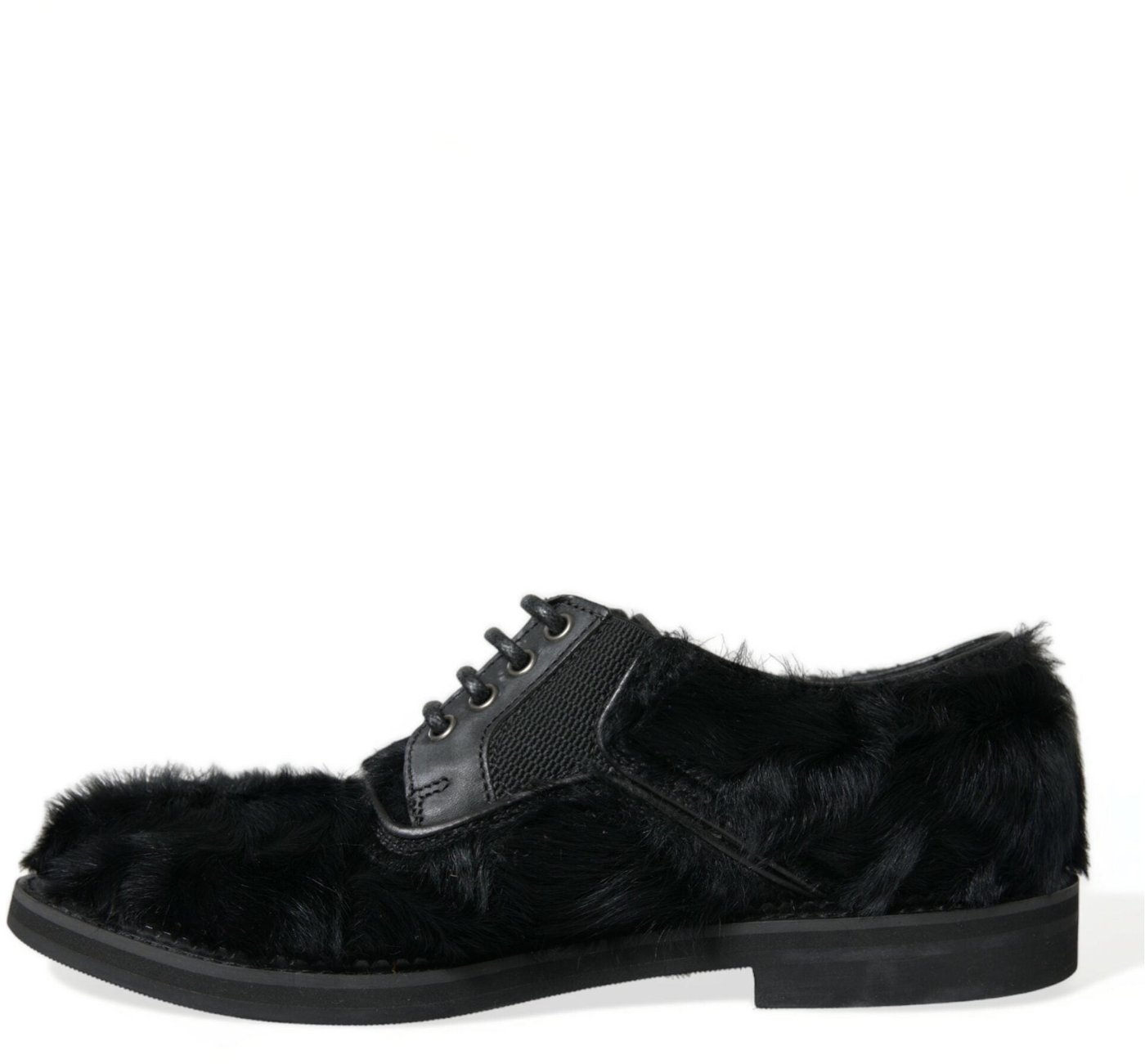 Dolce & Gabbana Black Fur Leather Lace Up Derby Dress Shoes