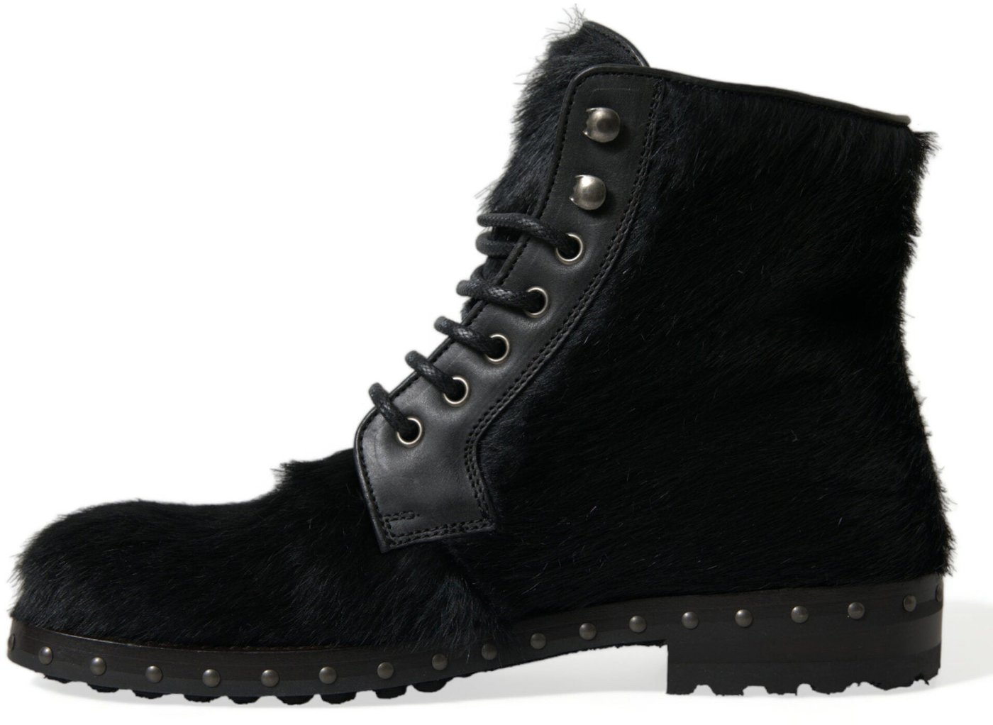 Dolce & Gabbana Black Pony Style Leather Mid Calf Boots Shoes