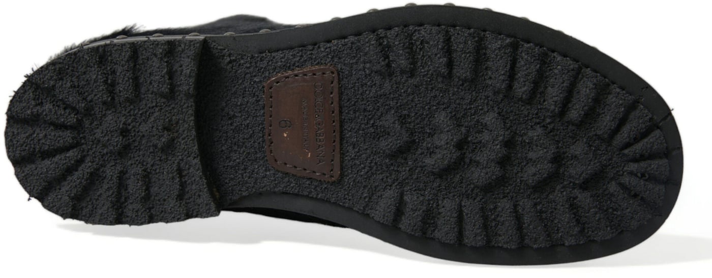 Dolce & Gabbana Black Pony Style Leather Mid Calf Boots Shoes