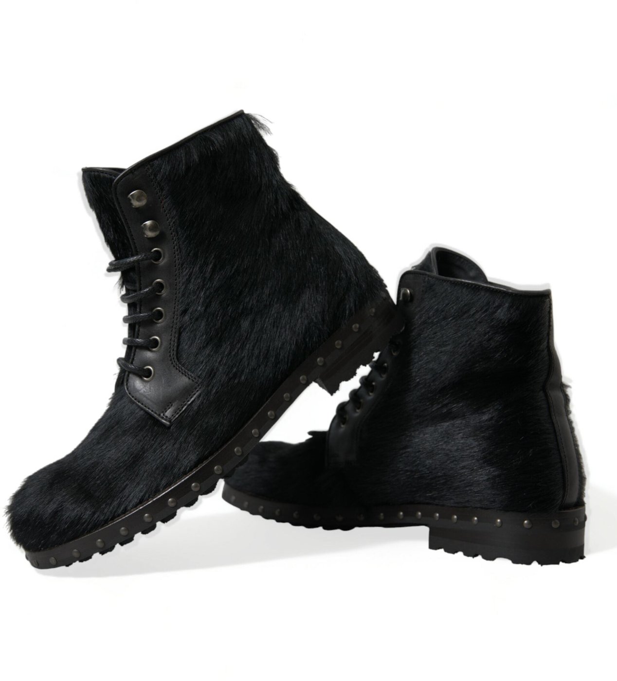 Dolce & Gabbana Black Pony Style Leather Mid Calf Boots Shoes