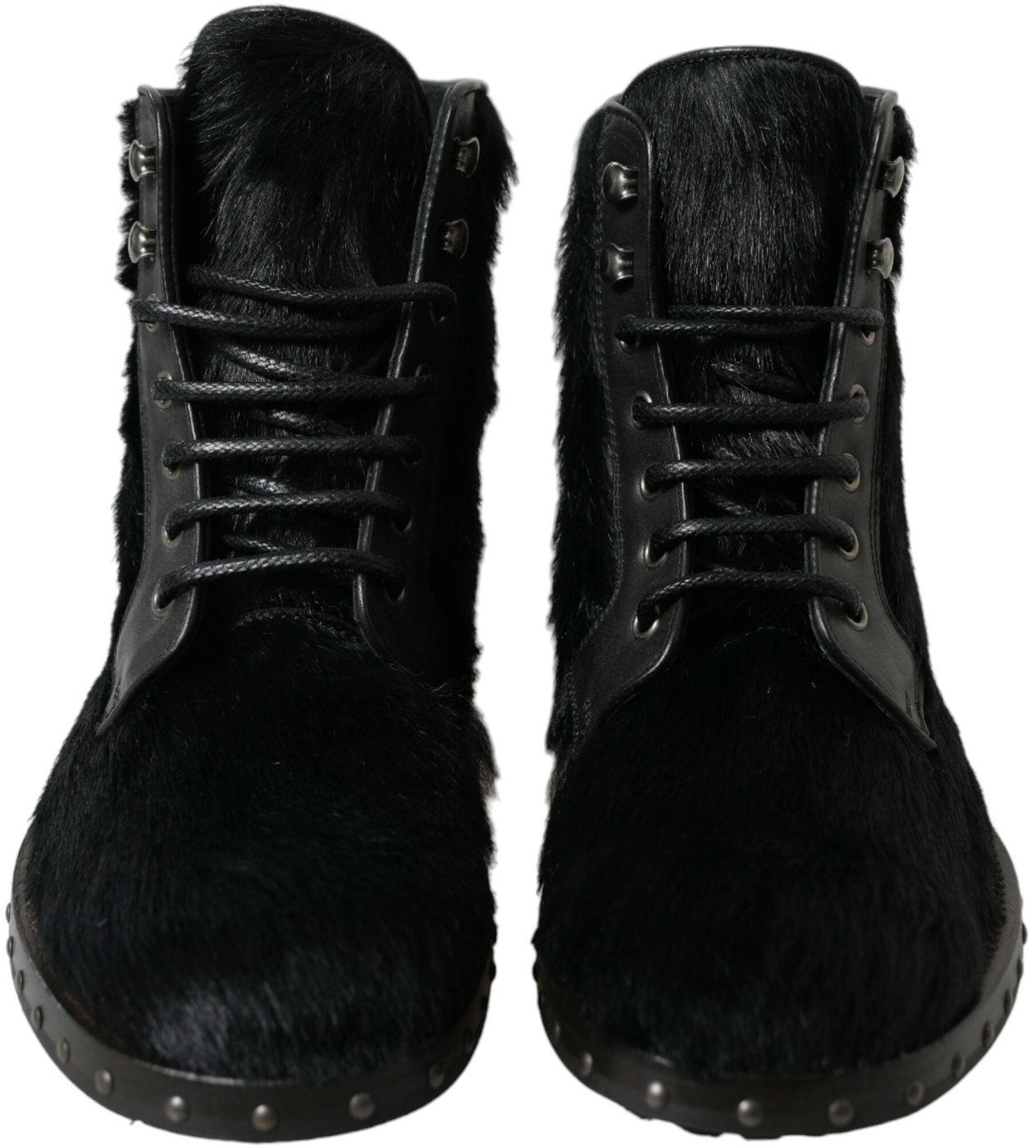 Dolce & Gabbana Black Pony Style Leather Mid Calf Boots Shoes