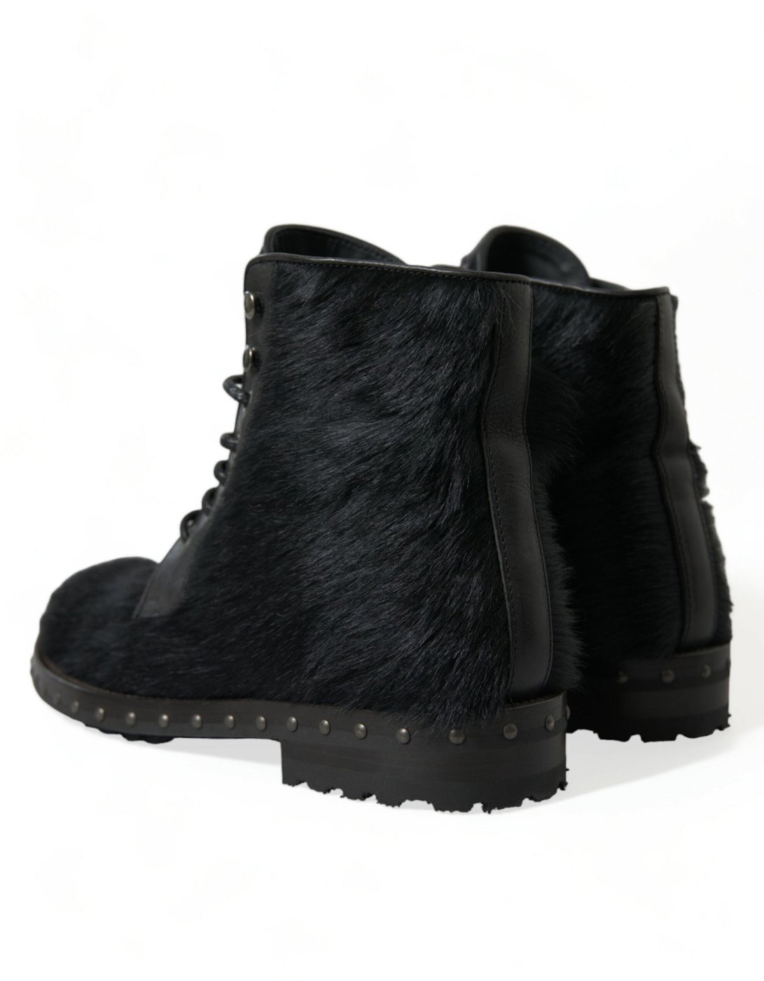 Dolce & Gabbana Black Pony Style Leather Mid Calf Boots Shoes