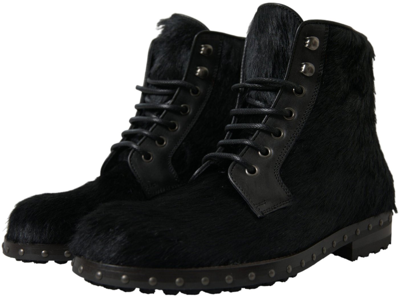 Dolce & Gabbana Black Pony Style Leather Mid Calf Boots Shoes