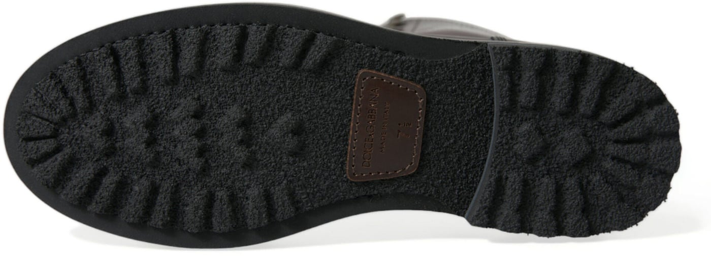 Dolce & Gabbana Black Leather Military Combat Boots Shoes