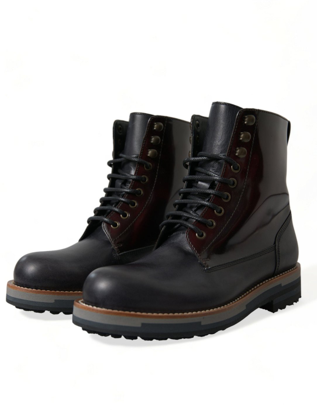 Dolce & Gabbana Black Leather Military Combat Boots Shoes