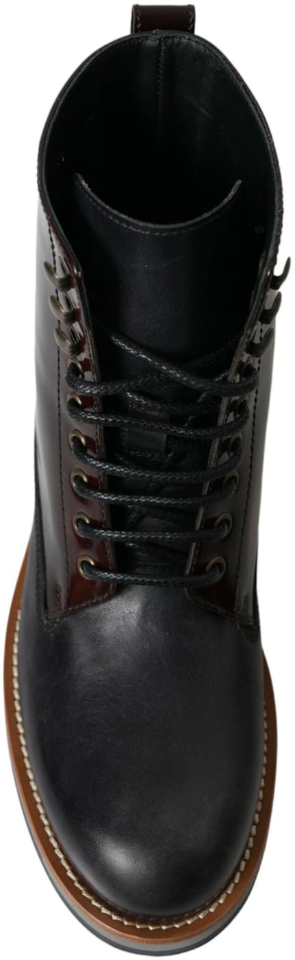 Dolce & Gabbana Black Leather Military Combat Boots Shoes