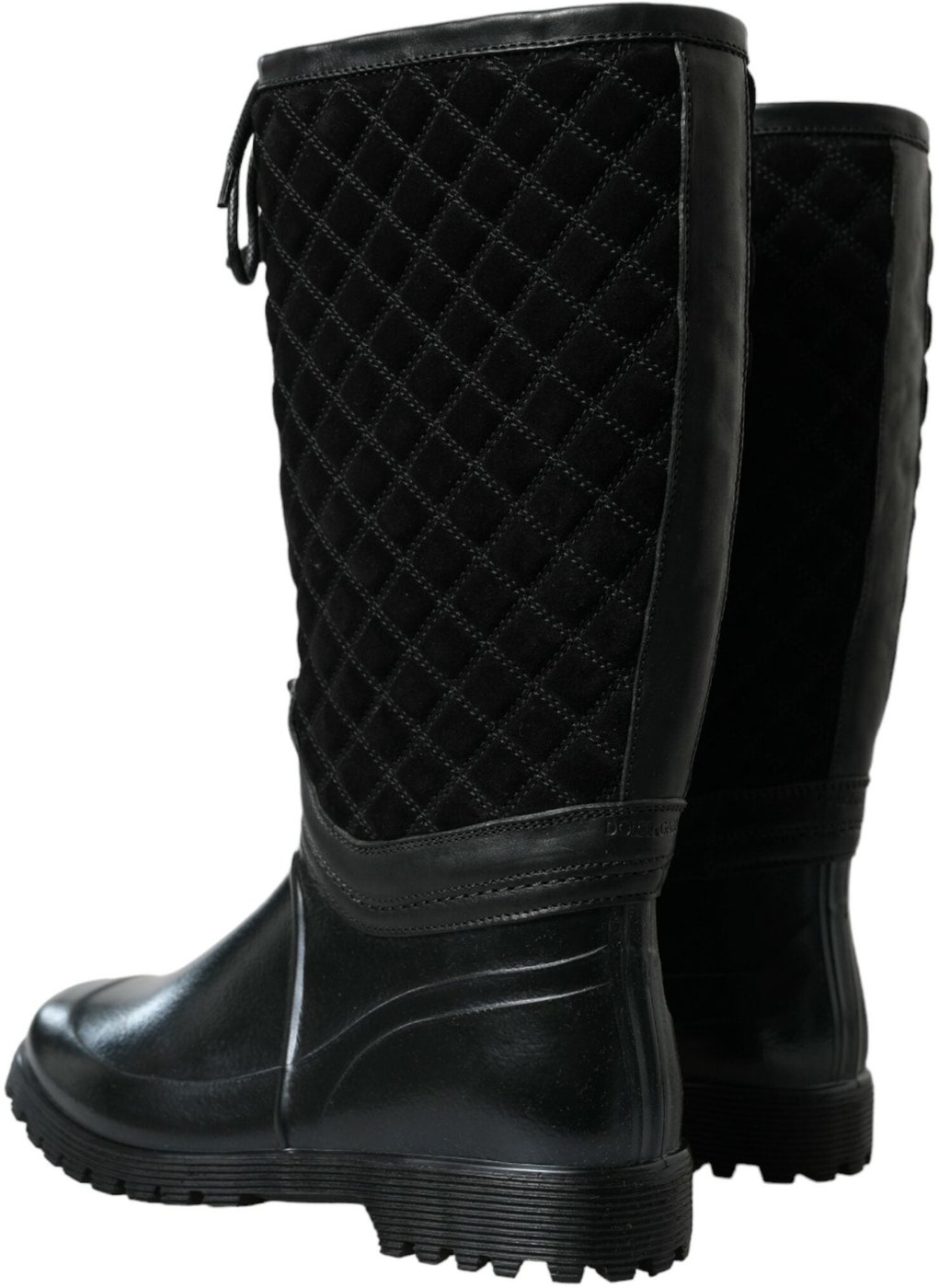 Dolce & Gabbana Black Chioggia Rubber Suede Rain Boots Shoes