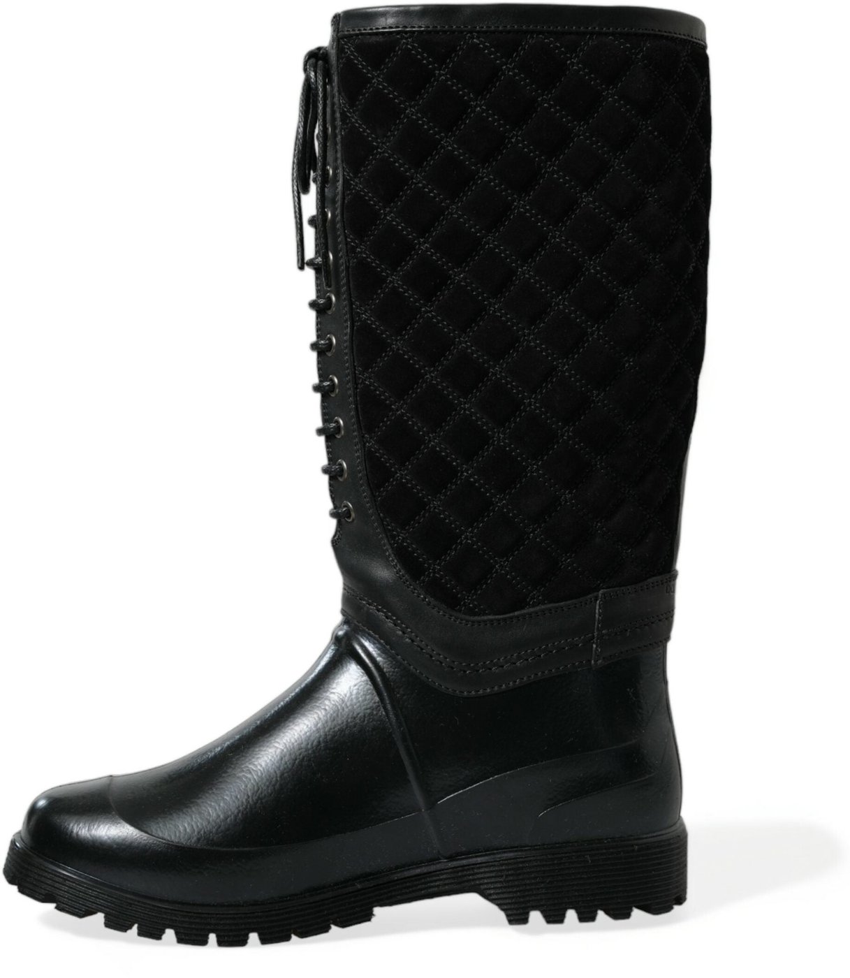 Dolce & Gabbana Black Chioggia Rubber Suede Rain Boots Shoes