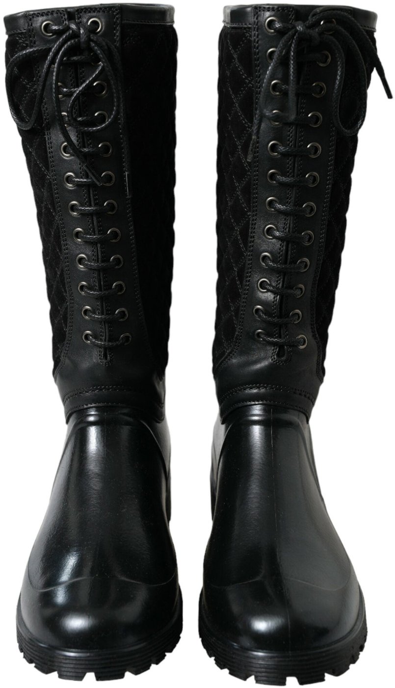 Dolce & Gabbana Black Chioggia Rubber Suede Rain Boots Shoes