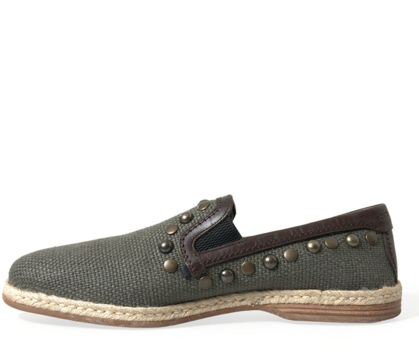 Dolce & Gabbana Gray Linen Leather Studded Loafers Shoes