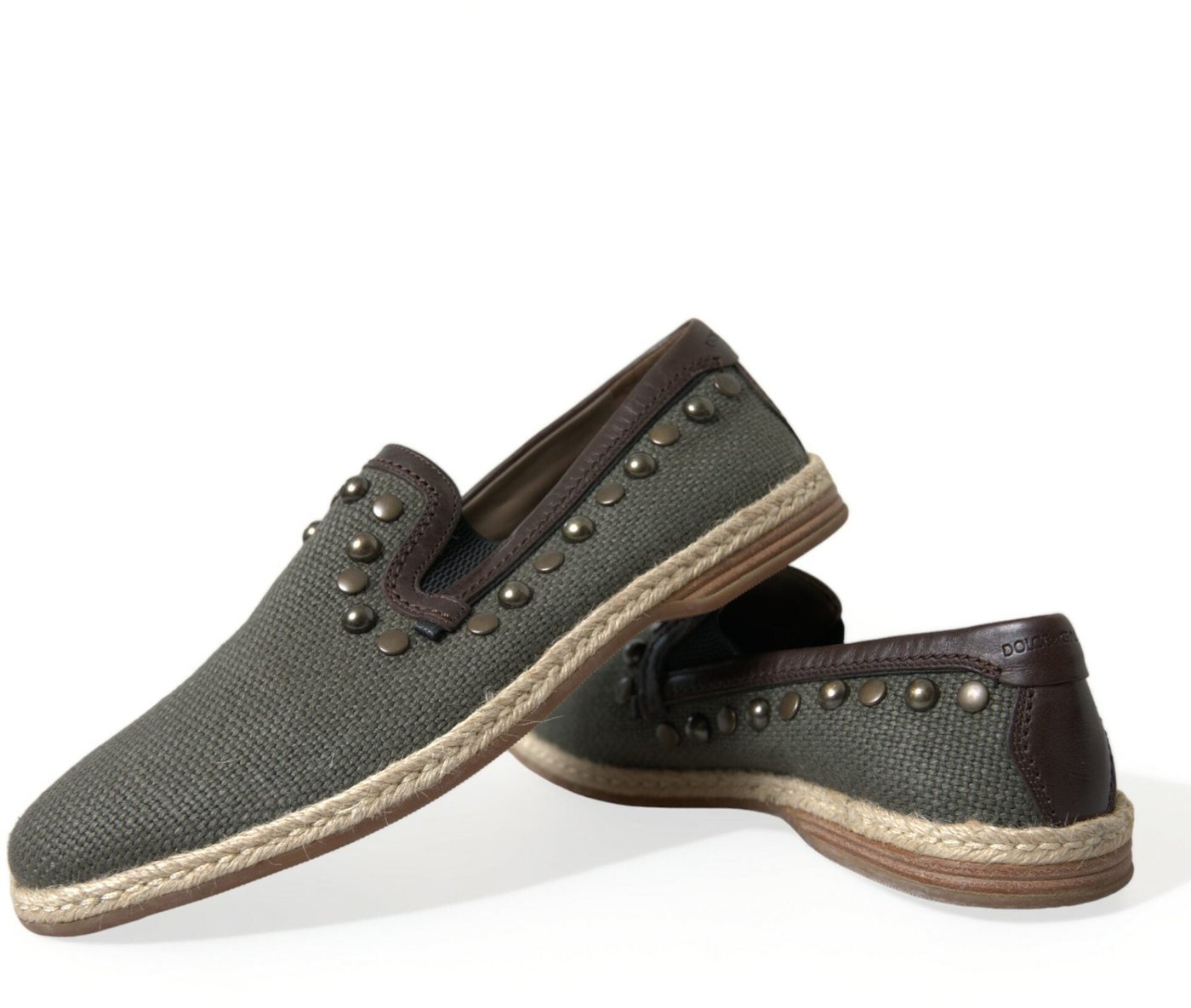 Dolce & Gabbana Gray Linen Leather Studded Loafers Shoes