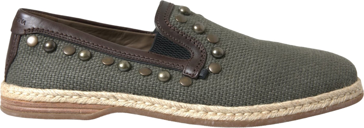 Dolce & Gabbana Gray Linen Leather Studded Loafers Shoes