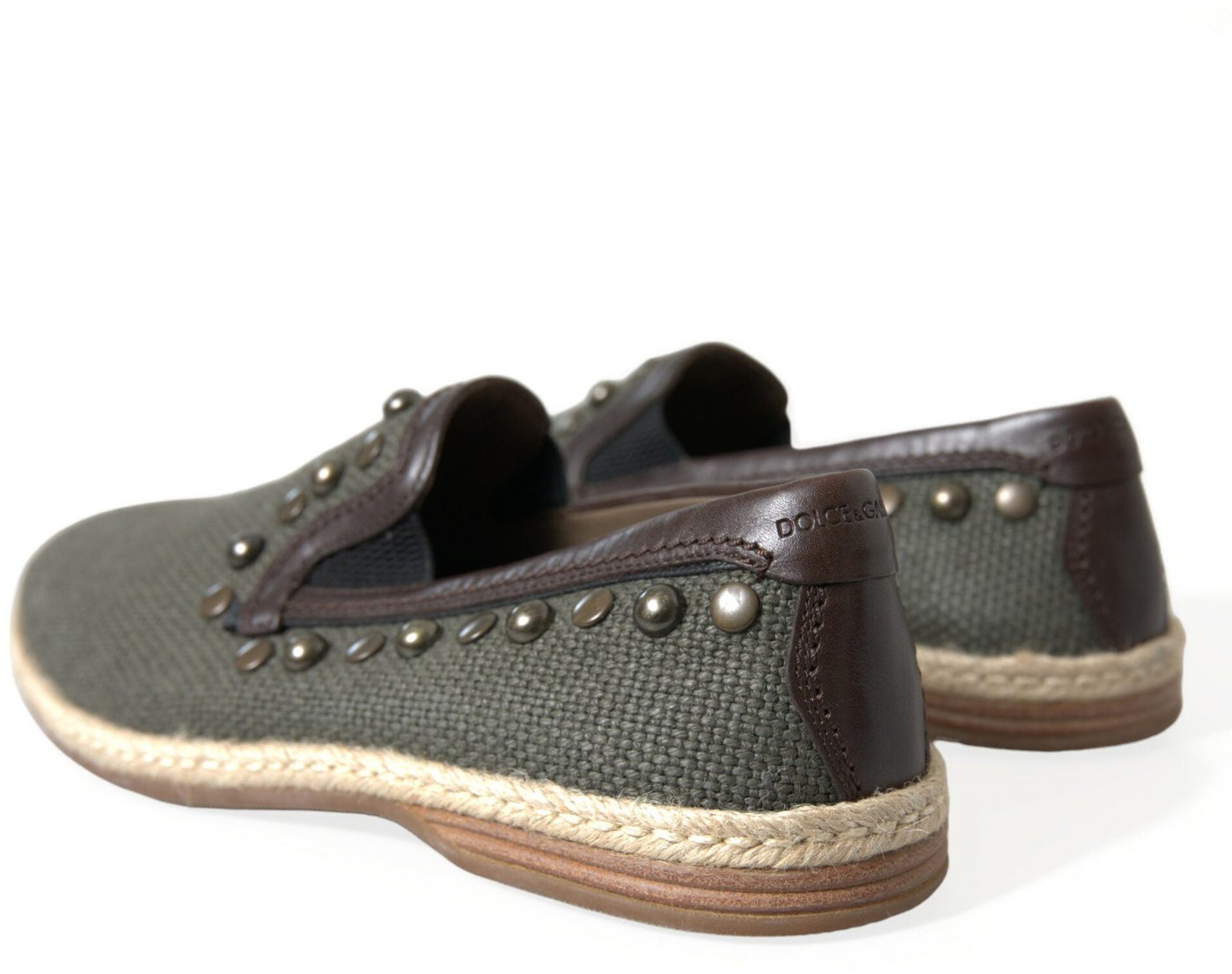 Dolce & Gabbana Gray Linen Leather Studded Loafers Shoes