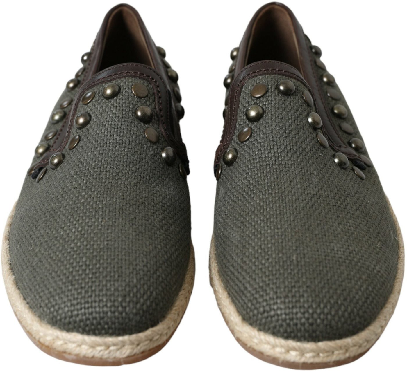 Dolce & Gabbana Gray Linen Leather Studded Loafers Shoes