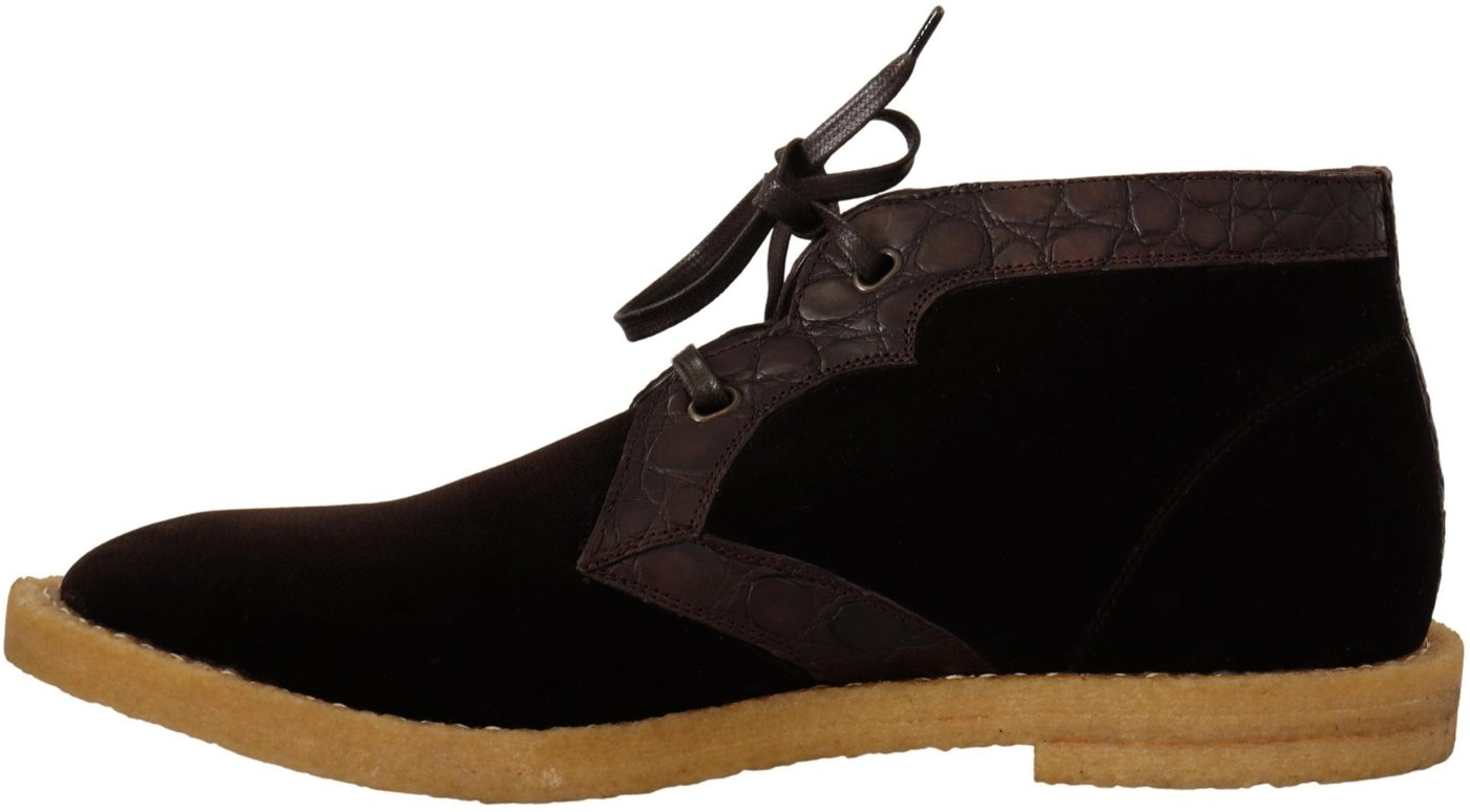 Dolce & Gabbana Brown Velvet Exotic Leather Boots