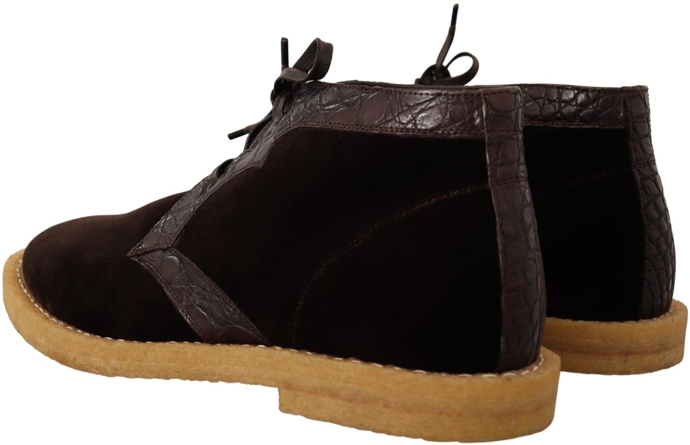 Dolce & Gabbana Brown Velvet Exotic Leather Boots