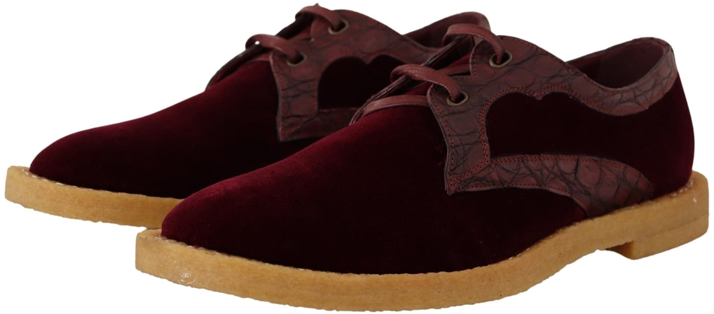 Dolce & Gabbana Bordeaux Velvet Exotic Leather Shoes