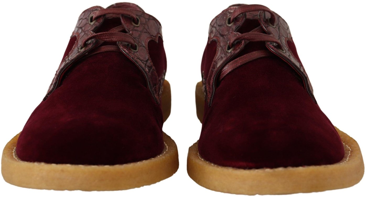 Dolce & Gabbana Bordeaux Velvet Exotic Leather Shoes
