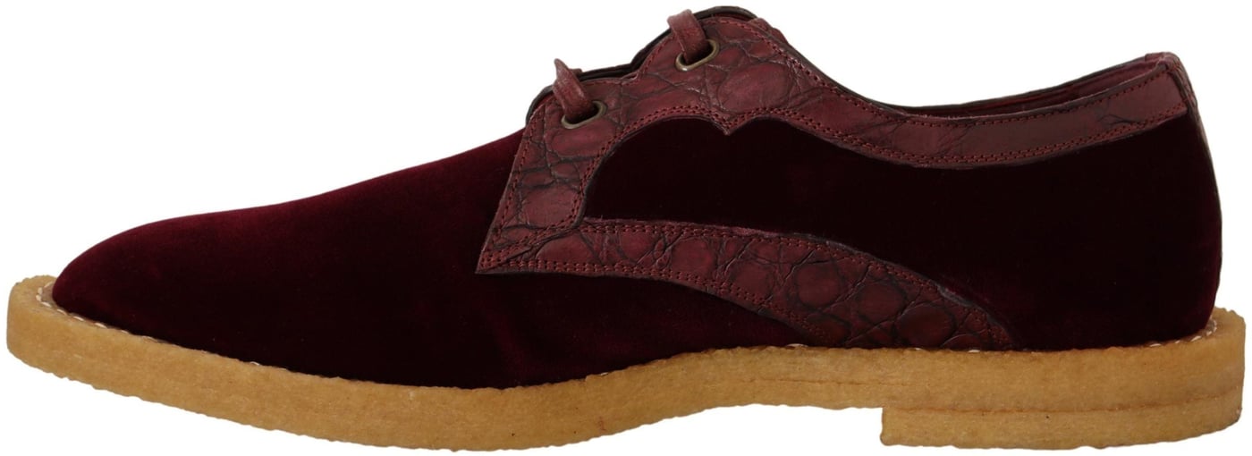 Dolce & Gabbana Bordeaux Velvet Exotic Leather Shoes