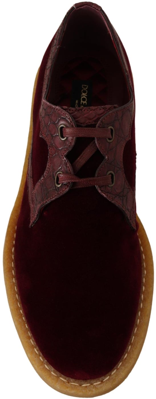 Dolce & Gabbana Bordeaux Velvet Exotic Leather Shoes