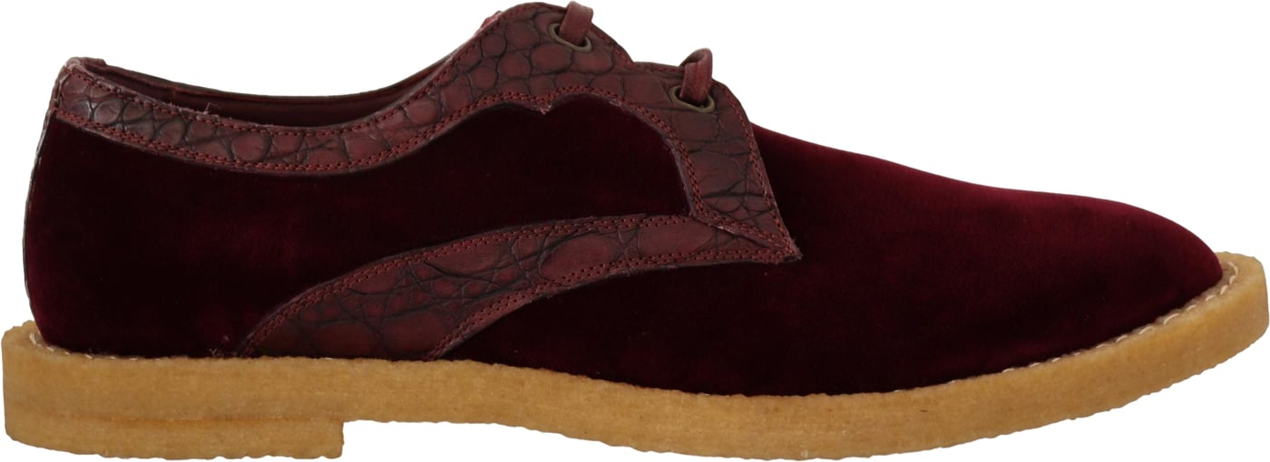 Dolce & Gabbana Bordeaux Velvet Exotic Leather Shoes