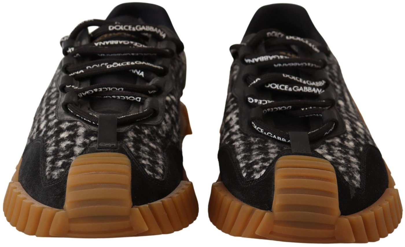 Dolce & Gabbana Black White Fabric Lace Up NS1 Sneakers