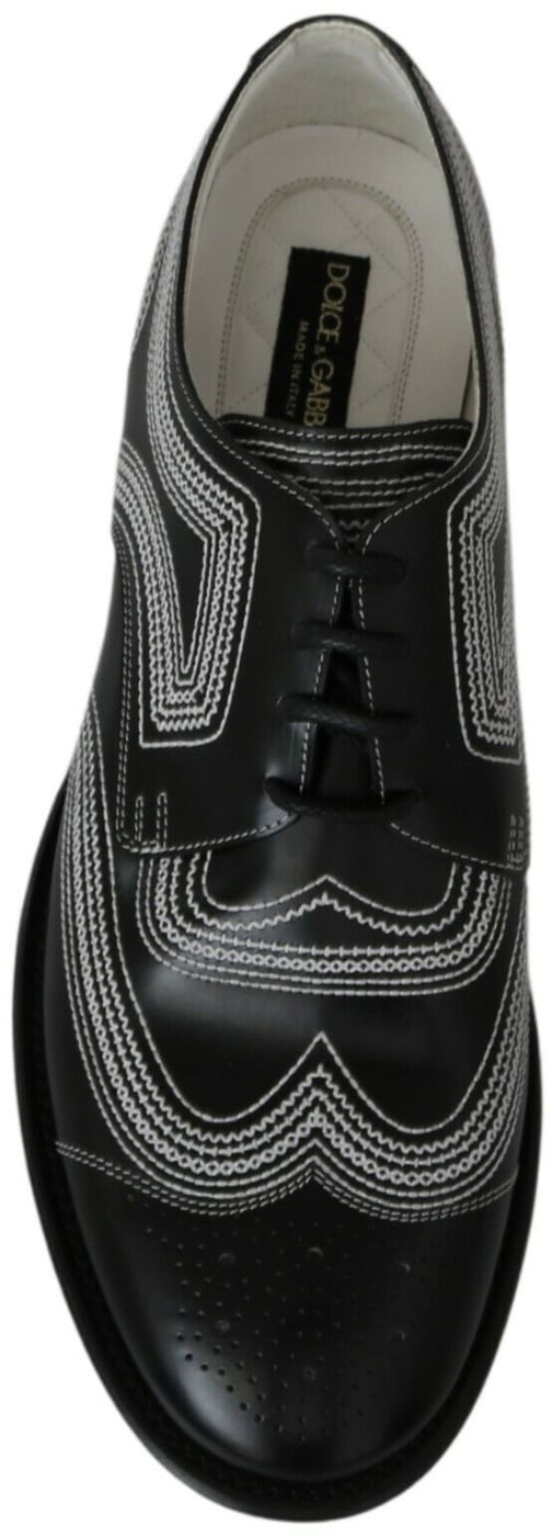Dolce & Gabbana Black Leather Derby Formal White Lace Shoes