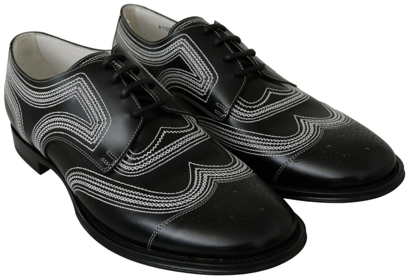 Dolce & Gabbana Black Leather Derby Formal White Lace Shoes