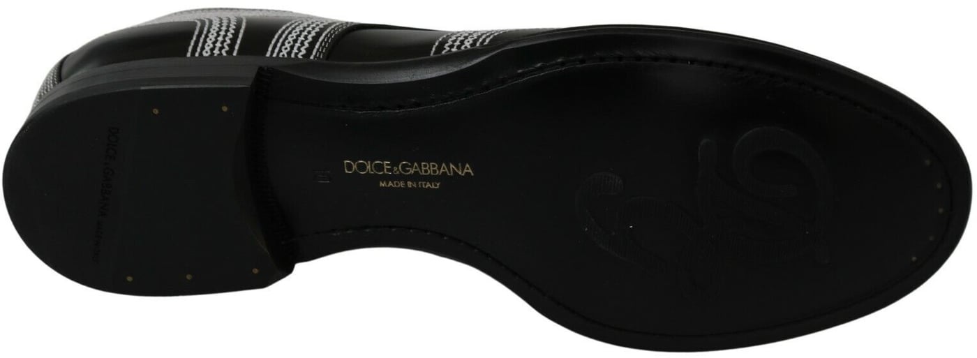 Dolce & Gabbana Black Leather Derby Formal White Lace Shoes