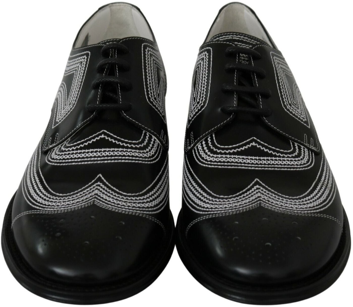 Dolce & Gabbana Black Leather Derby Formal White Lace Shoes
