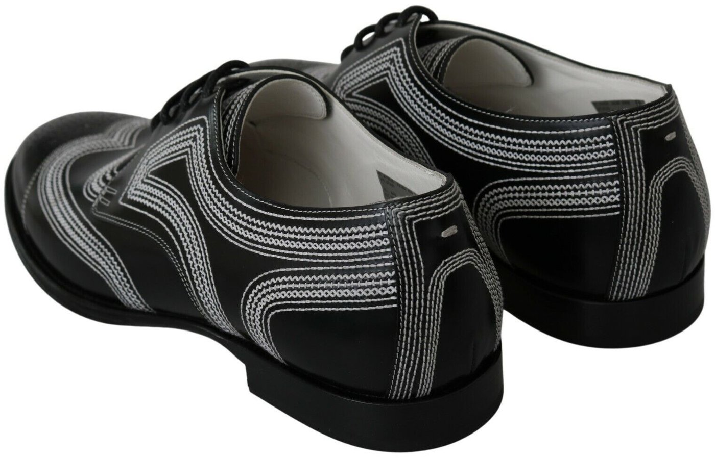 Dolce & Gabbana Black Leather Derby Formal White Lace Shoes