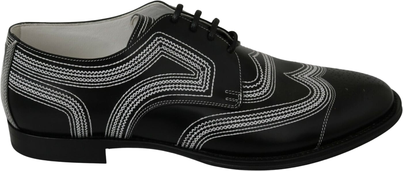 Dolce & Gabbana Black Leather Derby Formal White Lace Shoes
