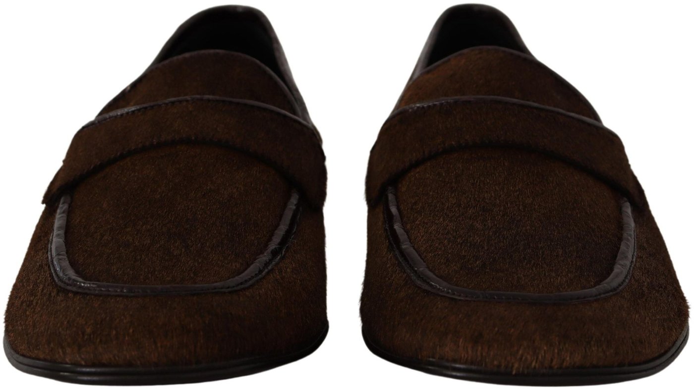 Dolce & Gabbana Shoes Dress Loafers Brown Leather Slip Shoes